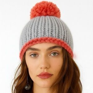 FREE PEOPLE Grey and Orange Knit Beanie